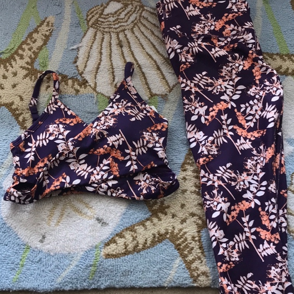 Fabletics Purple and Orange Athletic Set with Floral Design